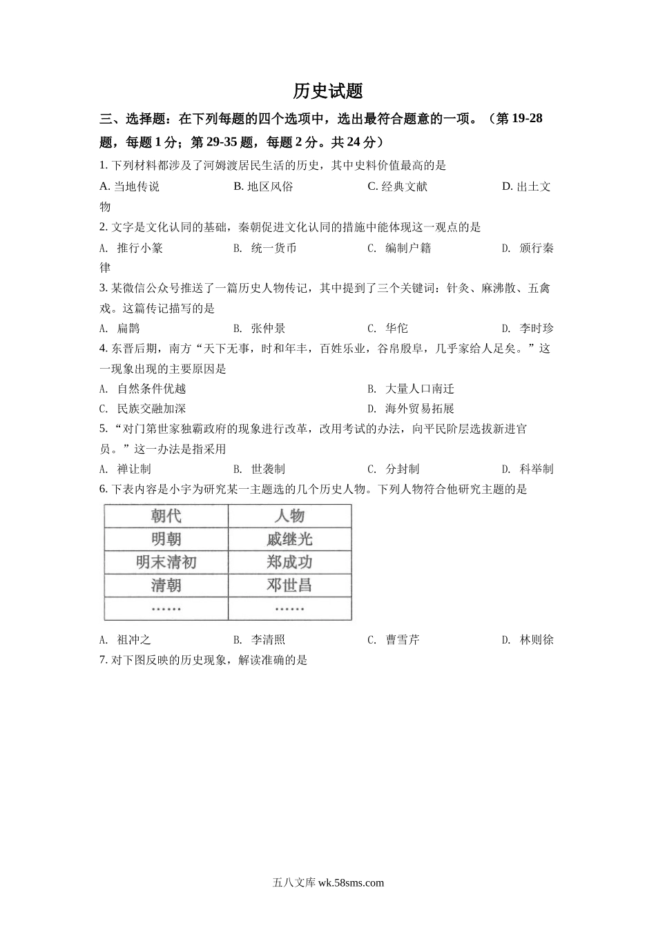 精品解析：2022年江苏省连云港市中考历史试题（原卷版）_九年级下册.docx_第1页