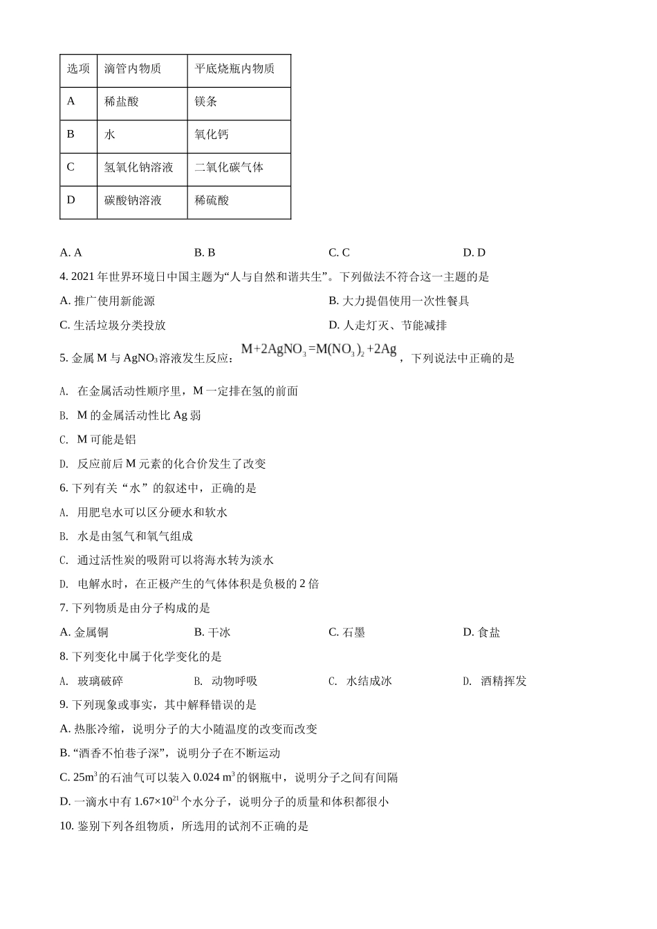 精品解析：2022年江苏省南通市中考化学真题（原卷版）_九年级下册.docx_第2页