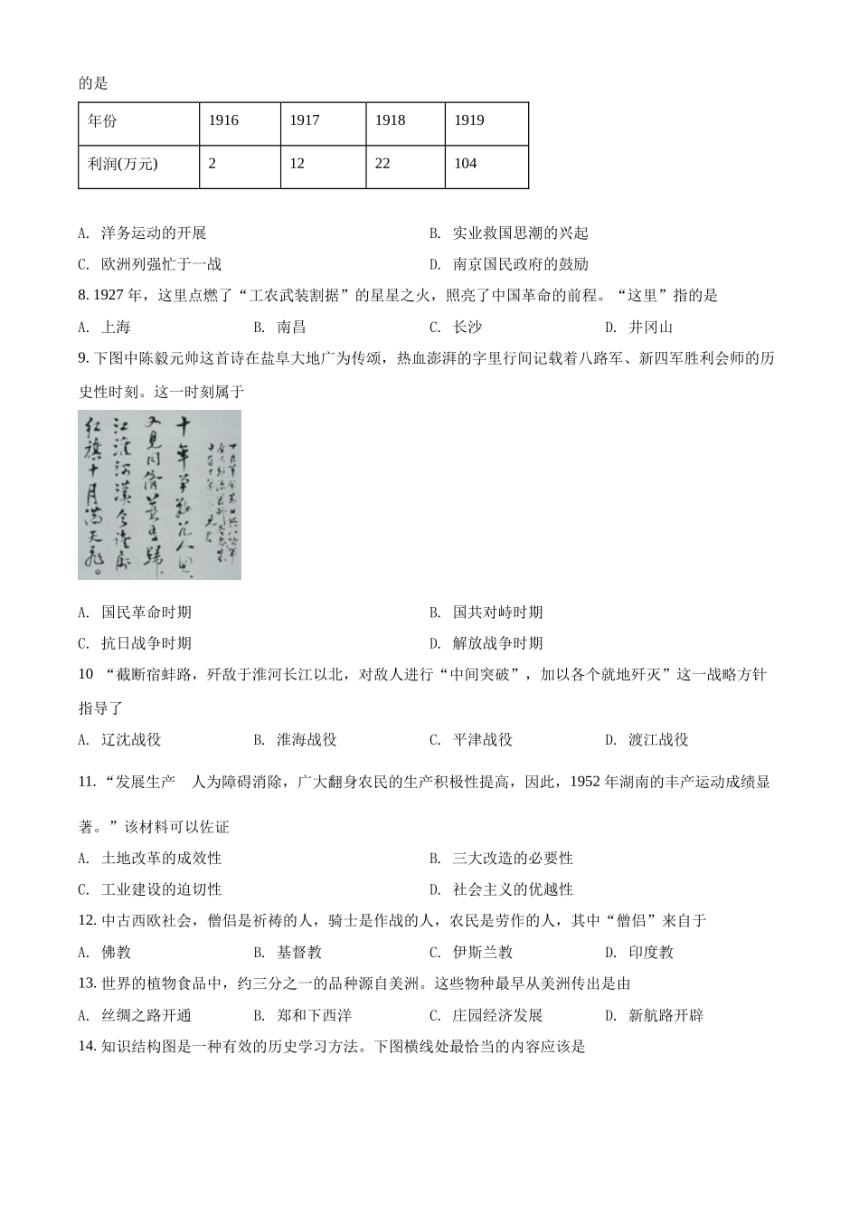 精品解析：2022年江苏省盐城市中考历史真题（原卷版）_九年级下册.docx_第2页