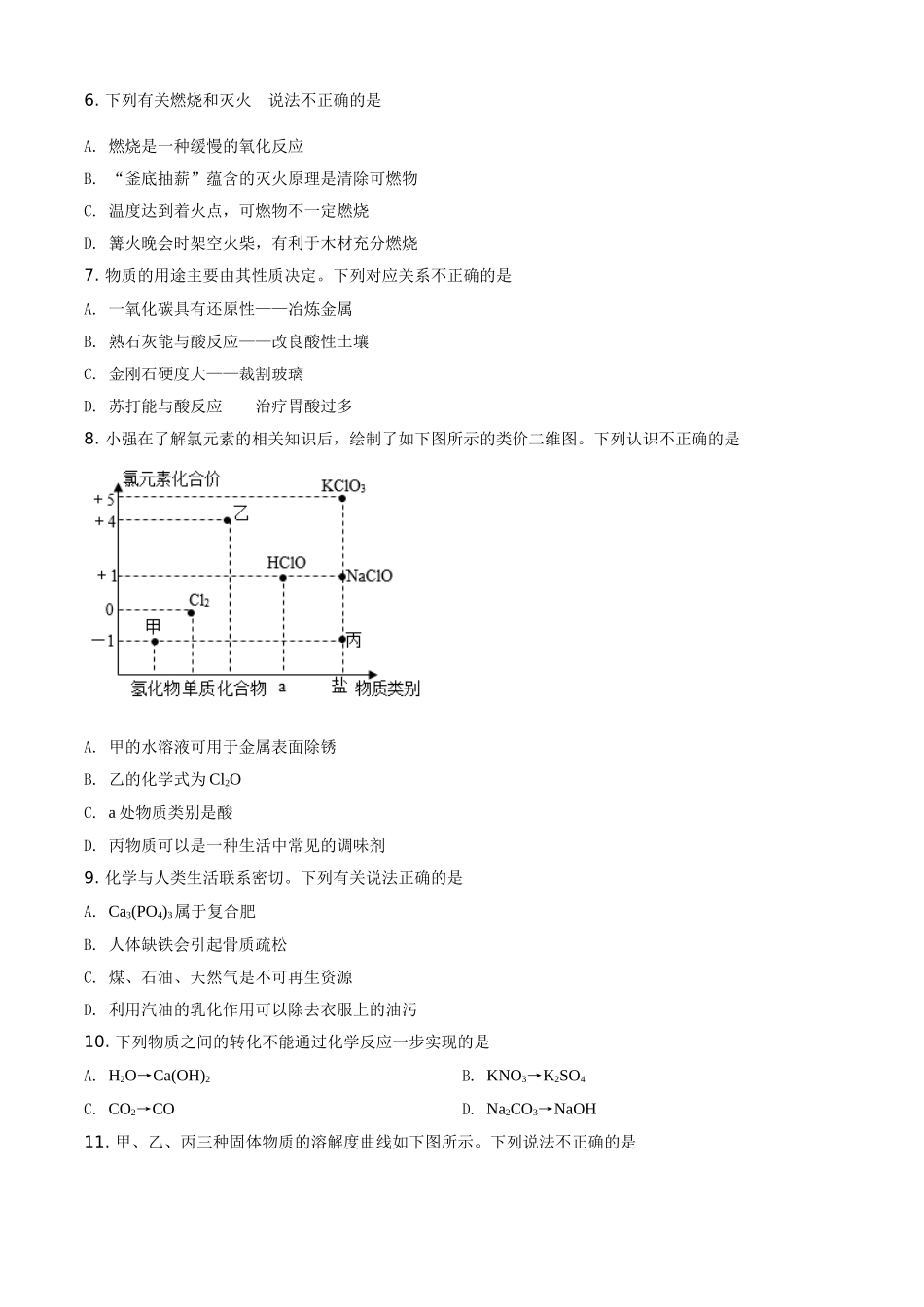 精品解析：甘肃省兰州市2021年中考化学试题(A卷)（原卷版）_九年级下册.doc_第2页