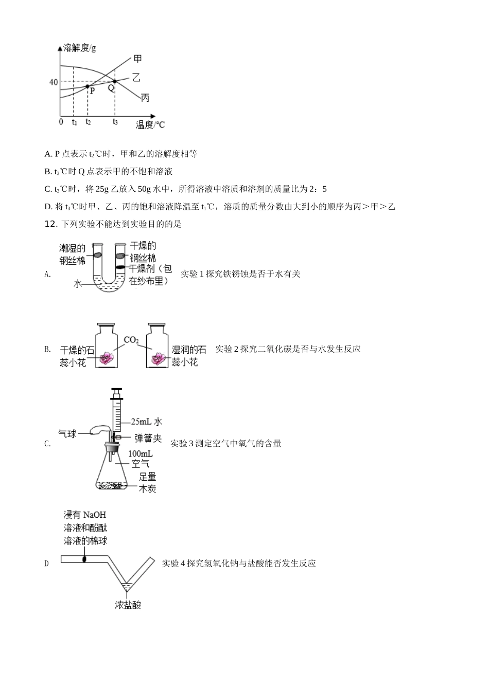 精品解析：甘肃省兰州市2021年中考化学试题(A卷)（原卷版）_九年级下册.doc_第3页