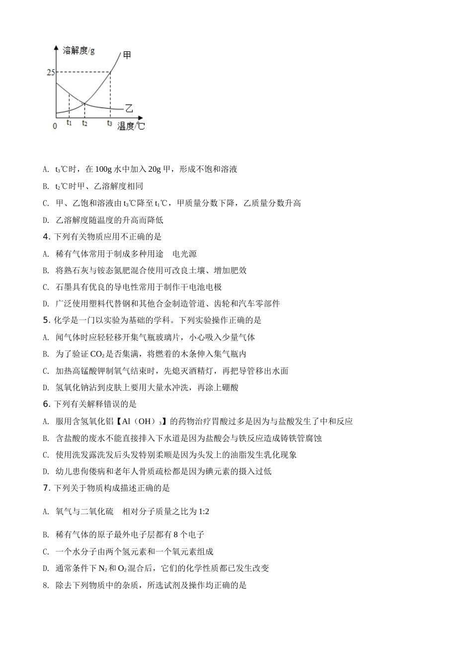 精品解析：湖北省荆门市2020年中考化学试题（原卷版）_九年级下册.doc_第2页