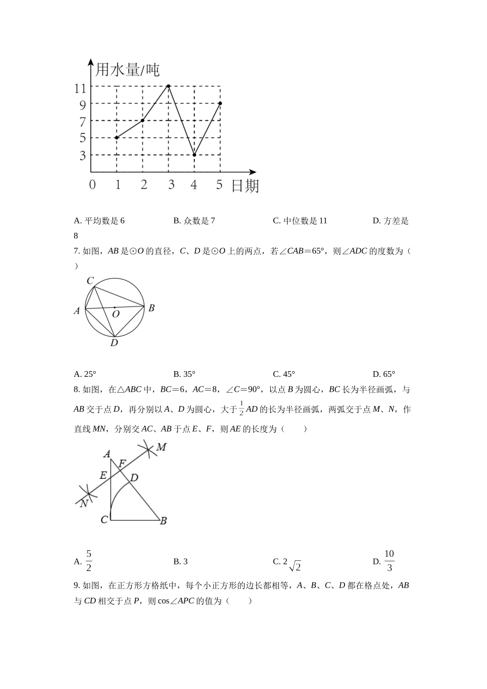 精品解析：2022年四川省广元市中考数学真题（原卷版）_九年级下册.docx_第2页