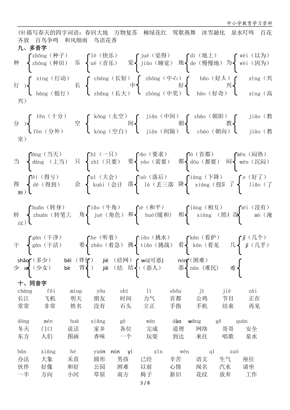 小学一年级下册一年级语文下册复习资料(全面、经典)(1).pdf_第3页