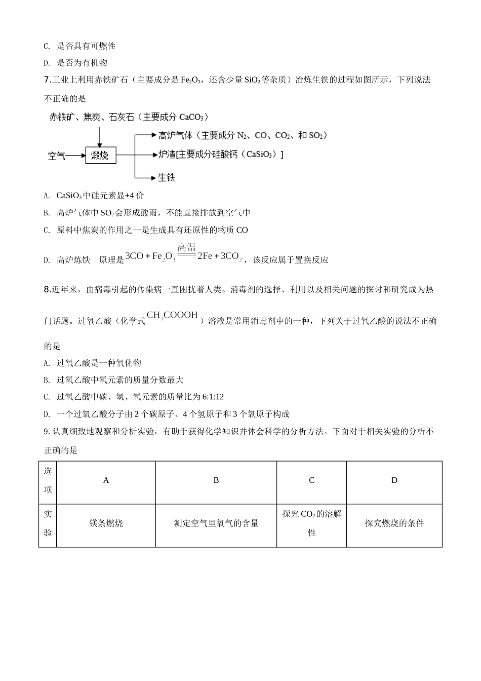 精品解析：宁夏2020年中考化学试题（原卷版）_九年级下册.doc_第2页