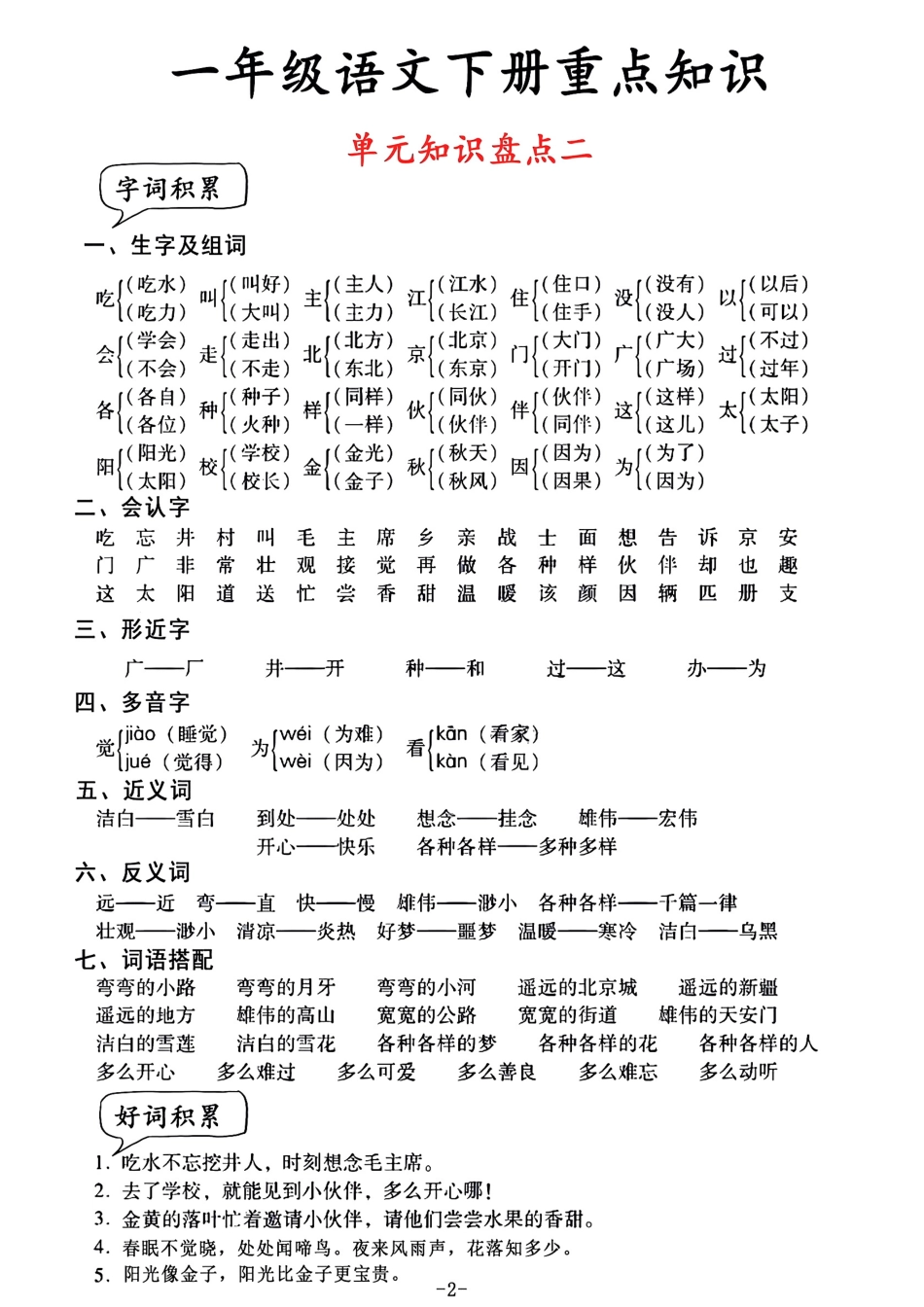 小学一年级下册一年级语文单元知识盘点.pdf_第2页