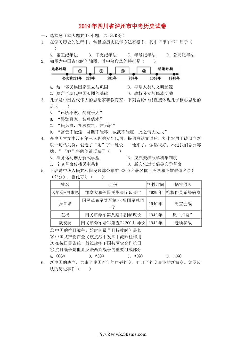 四川省泸州市2019年中考历史真题试题(含解析)_九年级下册.docx_第1页