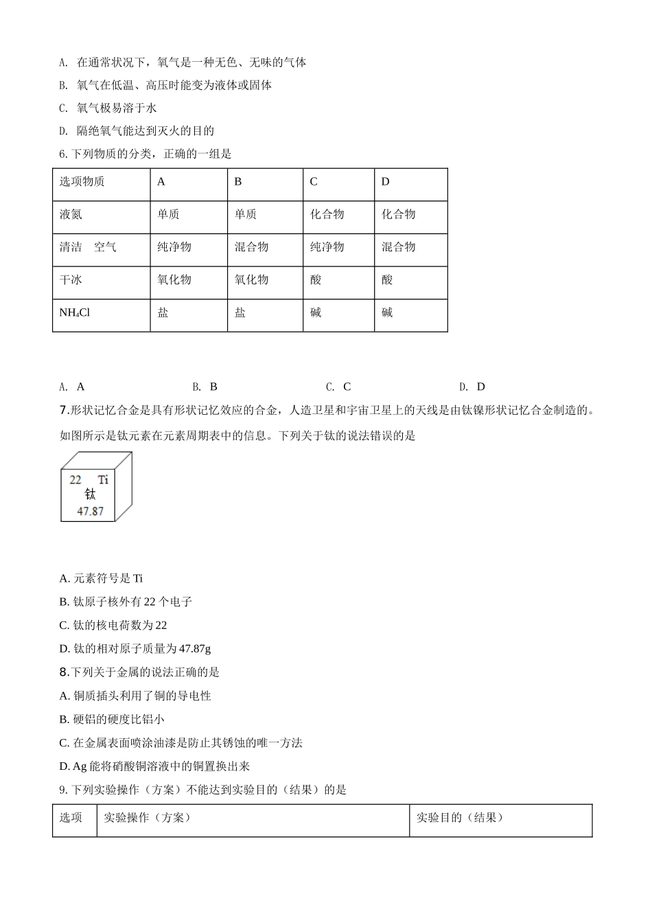 精品解析：四川省广安市2020年中考化学试题（原卷版）_九年级下册.doc_第2页