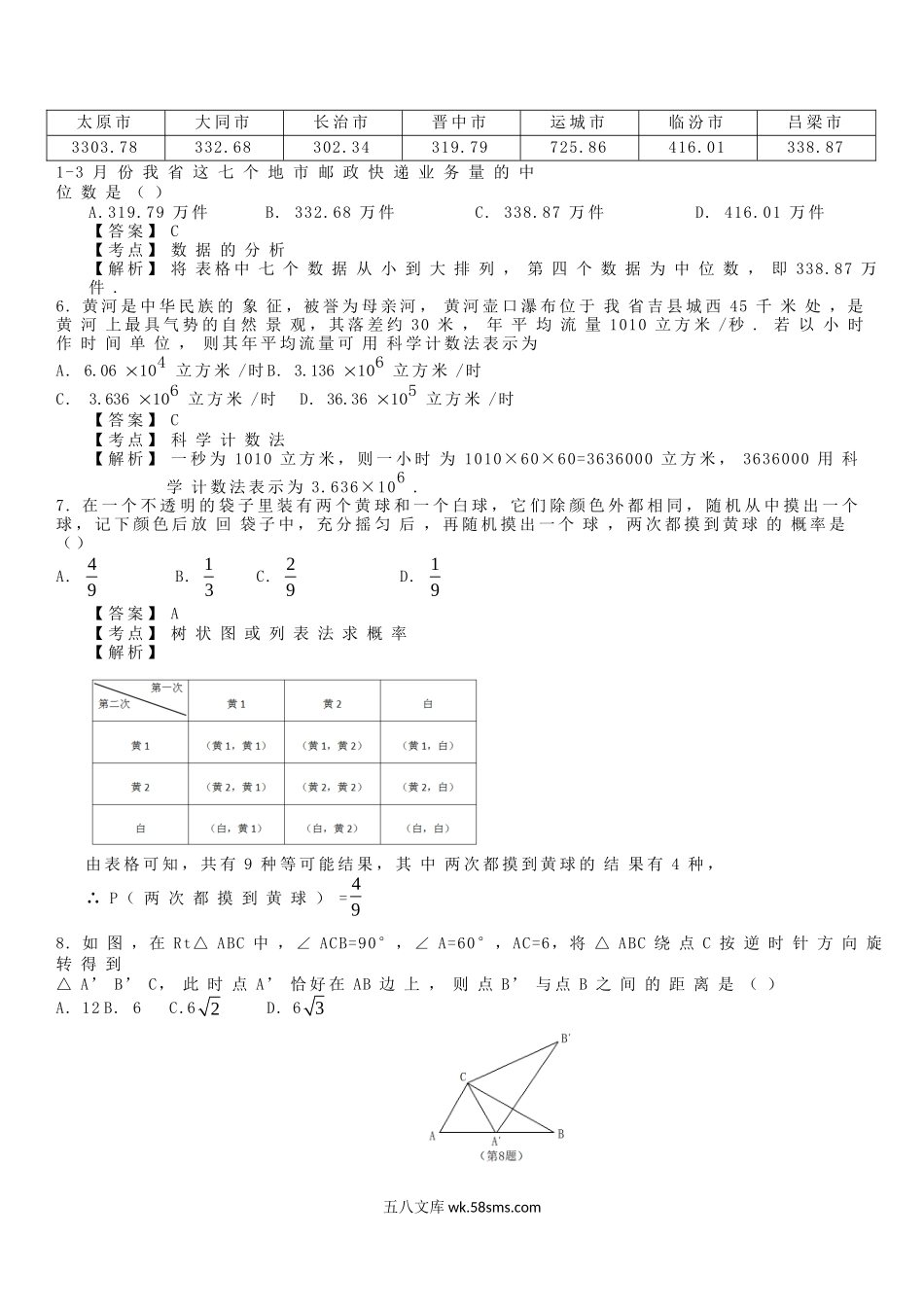 山西省2018年中考数学真题试题（含解析）_九年级下册.doc_第2页