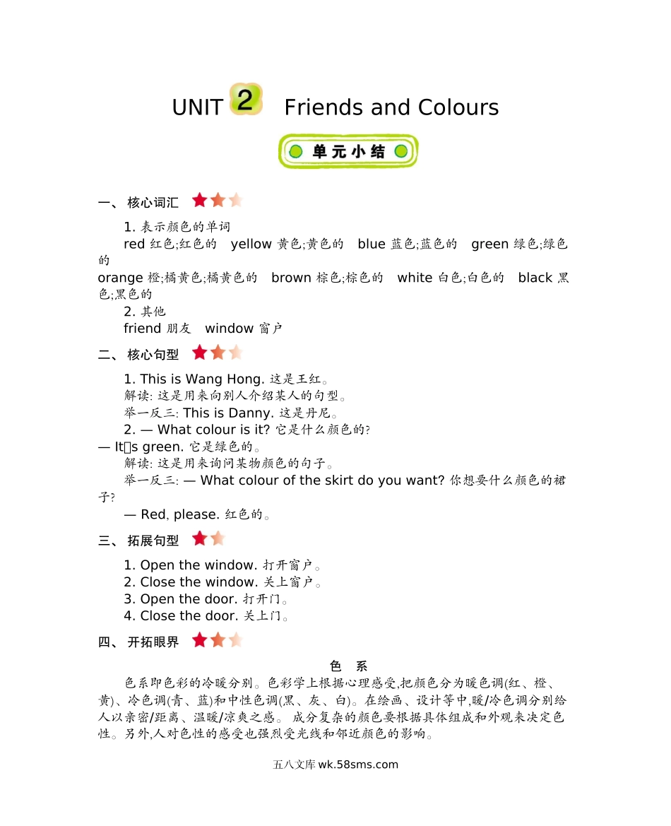 小学三年级上册三（上）冀教版英语 Unit 2 知识重点.docx_第1页