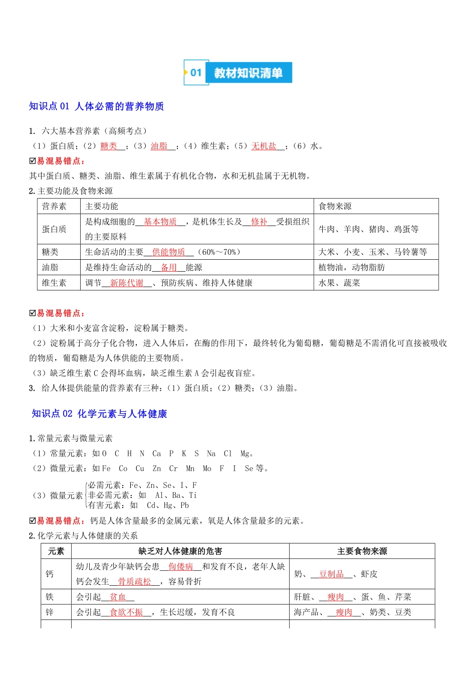 第十四讲 化学与生活-备战2024年中考化学一轮复习学·练·考（全国通用）（解析版）_九年级下册.pdf_第1页