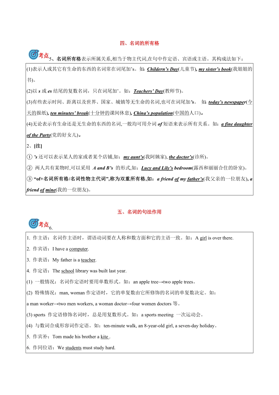 专题1.名词考点聚焦和精讲-2024届中考英语语法复习（解析版）_九年级下册.pdf_第3页