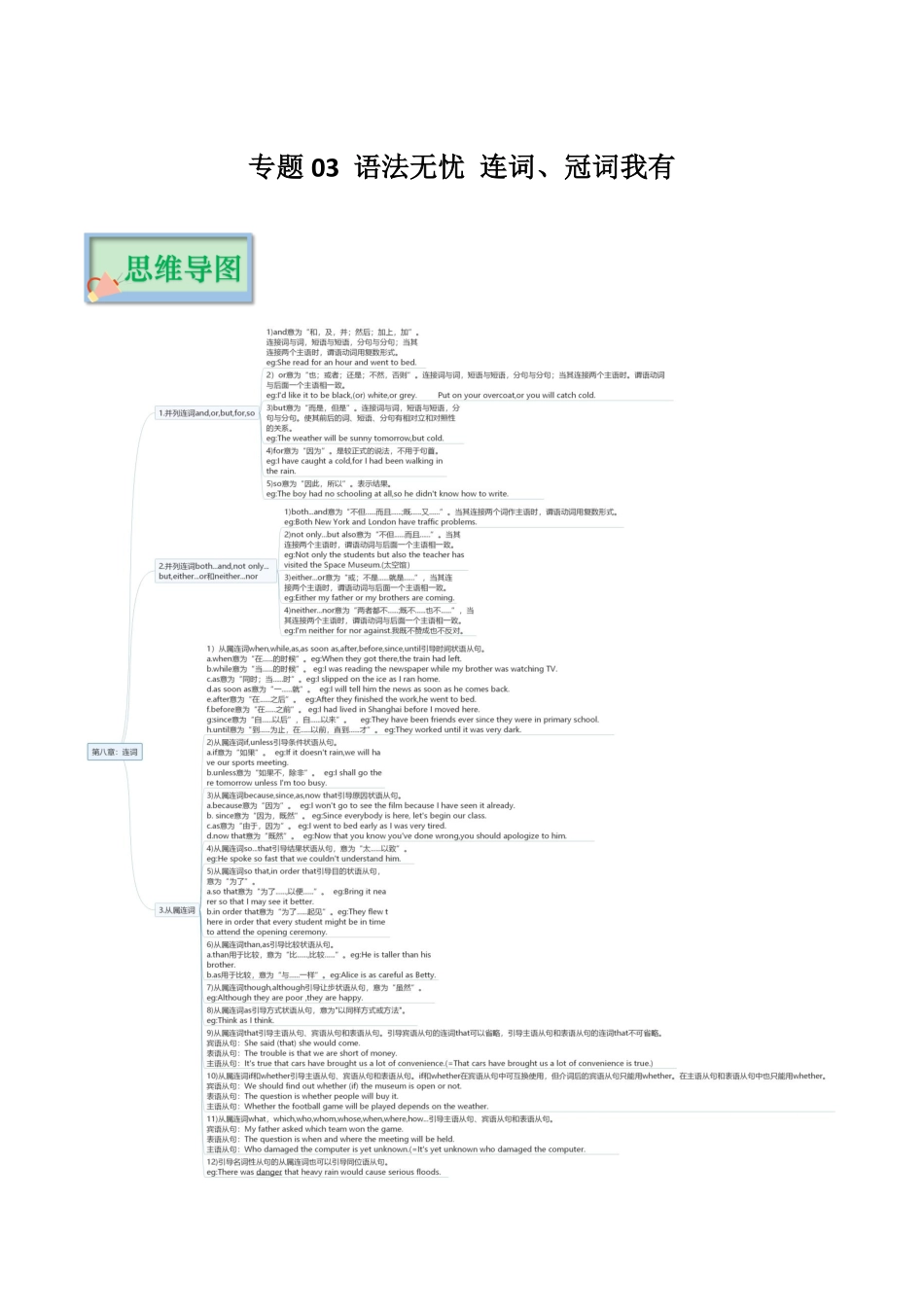 专题03 语法无忧 连词、冠词我有（解析版）-2023年中考英语必背知识手册（思维导图+背诵手册）（全国通用版）_九年级下册.pdf_第1页