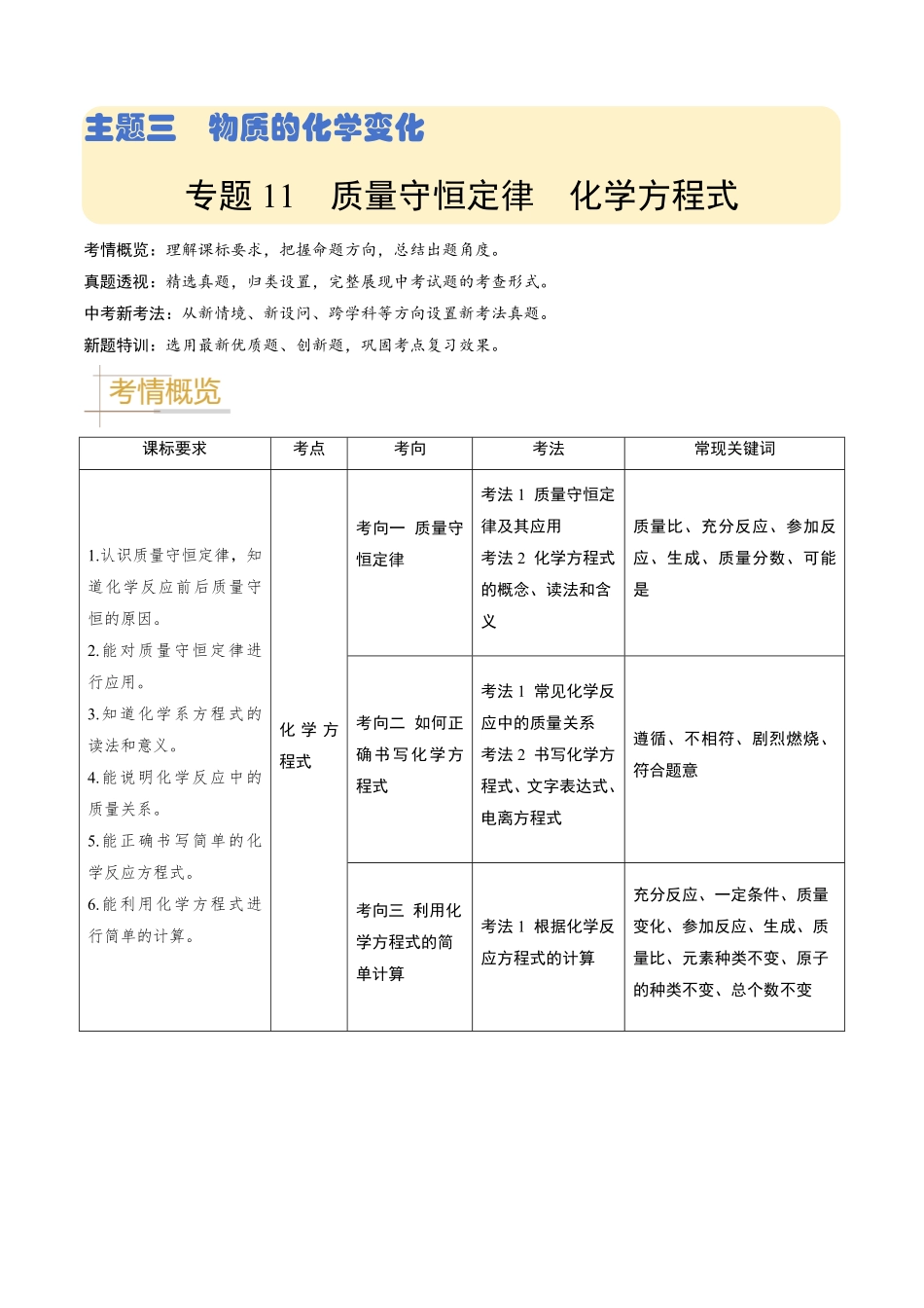 专题11  质量守恒定律 化学方程式（解析版）_九年级下册.pdf_第1页