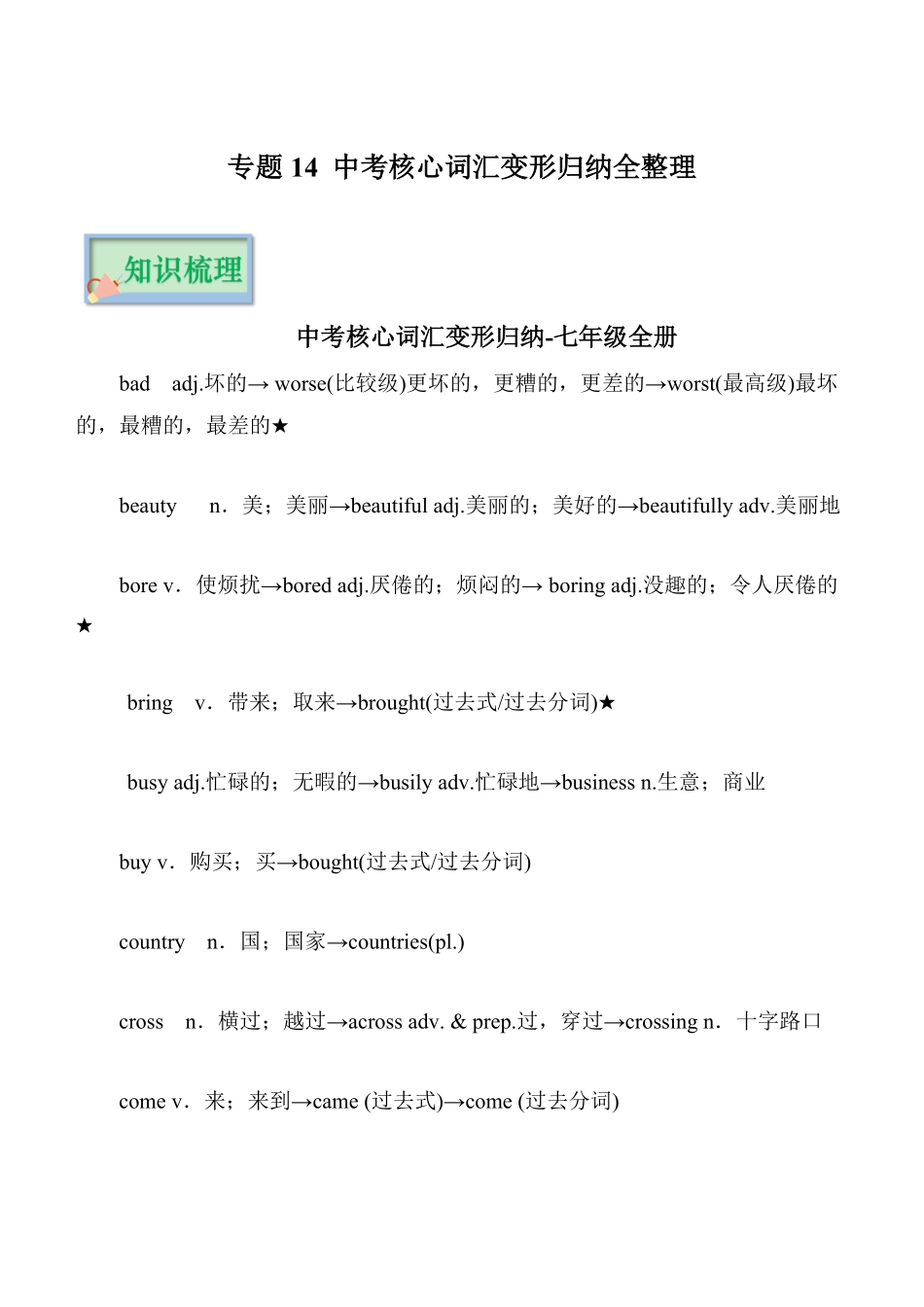 专题14 中考核心词汇变形归纳全整理（解析版）-2023年中考英语必背知识手册（思维导图+背诵手册）（全国通用版）_九年级下册.pdf_第1页