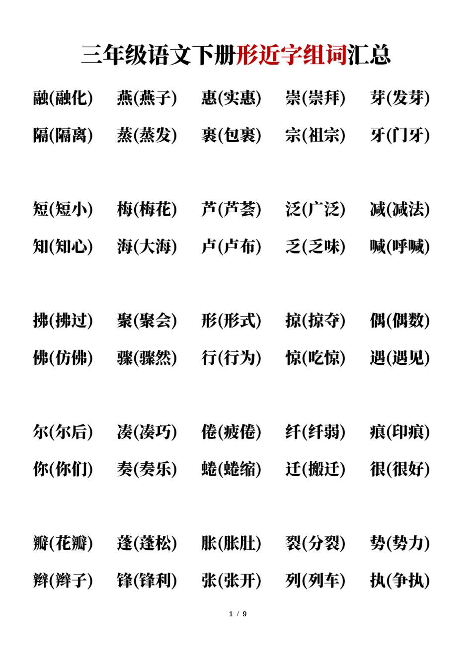 小学三年级下册三年级语文下册形近字组词.pdf_第1页