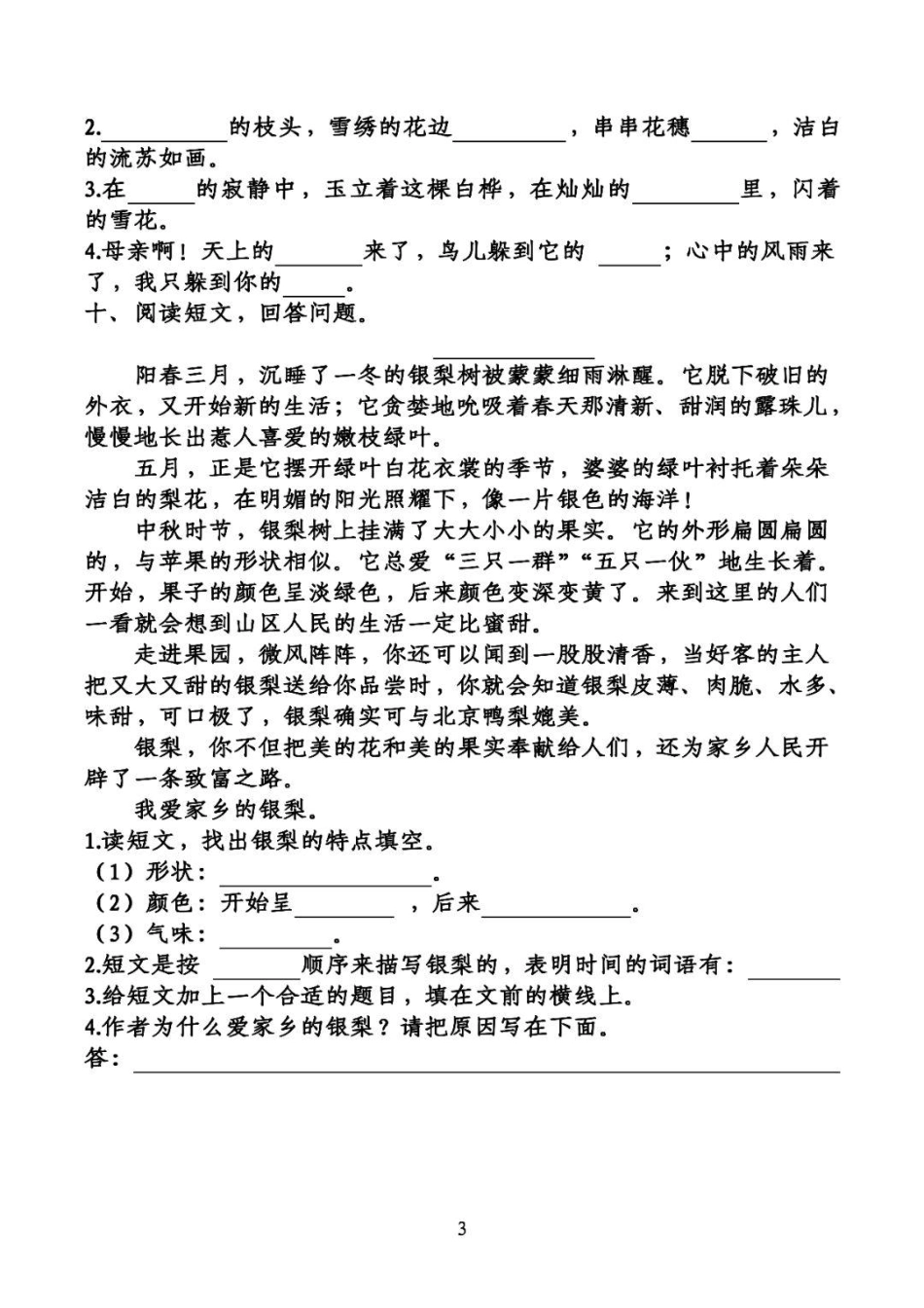 小学四年级下册统编四下第3-4单元基础知识复习卷.pdf_第3页