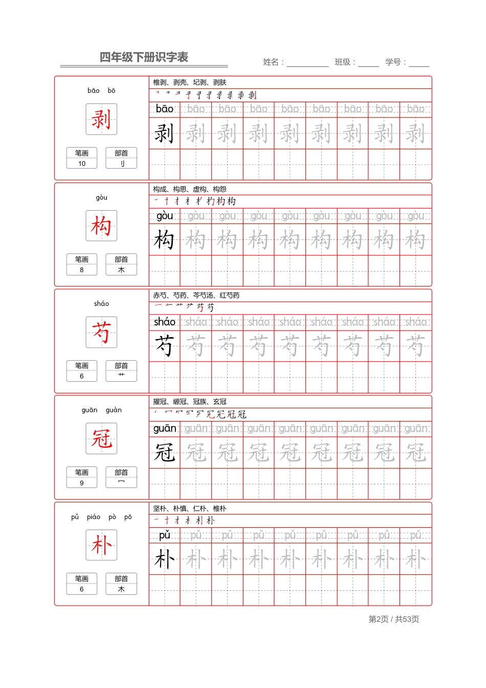 小学四年级下册【字帖】生字字帖1(1).pdf_第2页