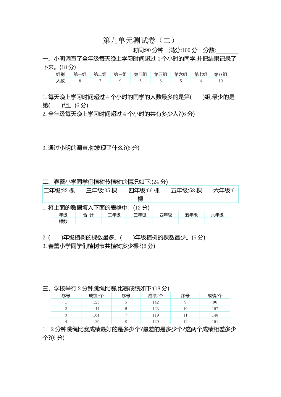 小学三年级下册三（下）苏教版数学第九单元检测卷.2.pdf_第1页