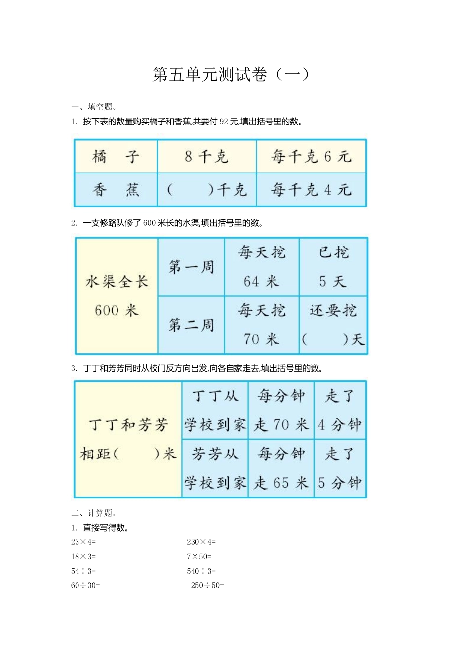 小学四年级下册四（下）苏教版数学第五单元测试卷.1.pdf_第1页