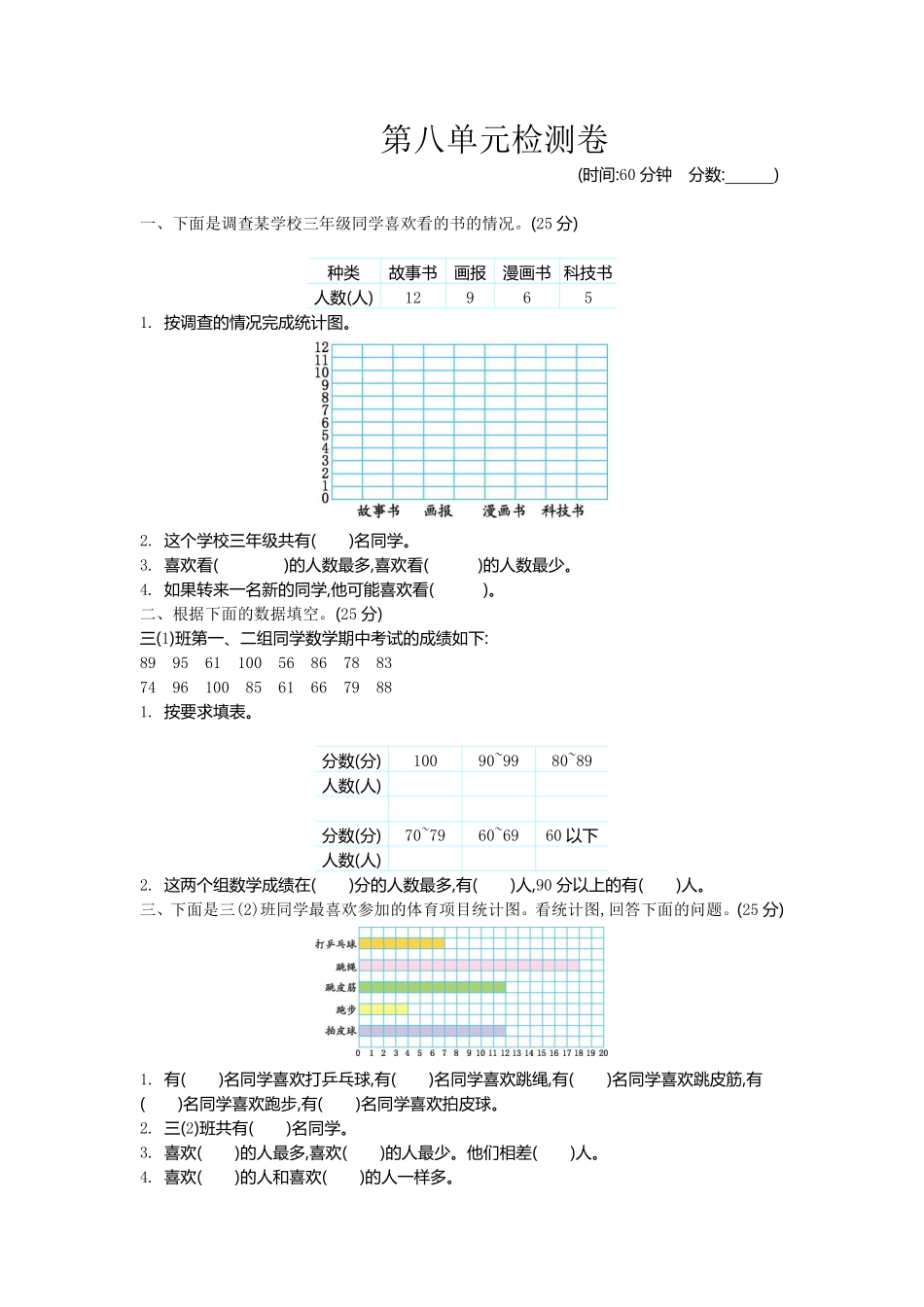 小学三年级下册三（下）青岛版数学第八单元检测卷.1.pdf_第1页