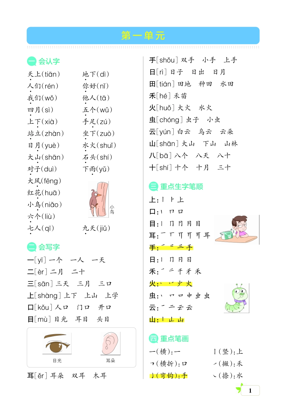 小学一年级上册一上语文（核心考点梳理）.pdf_第1页