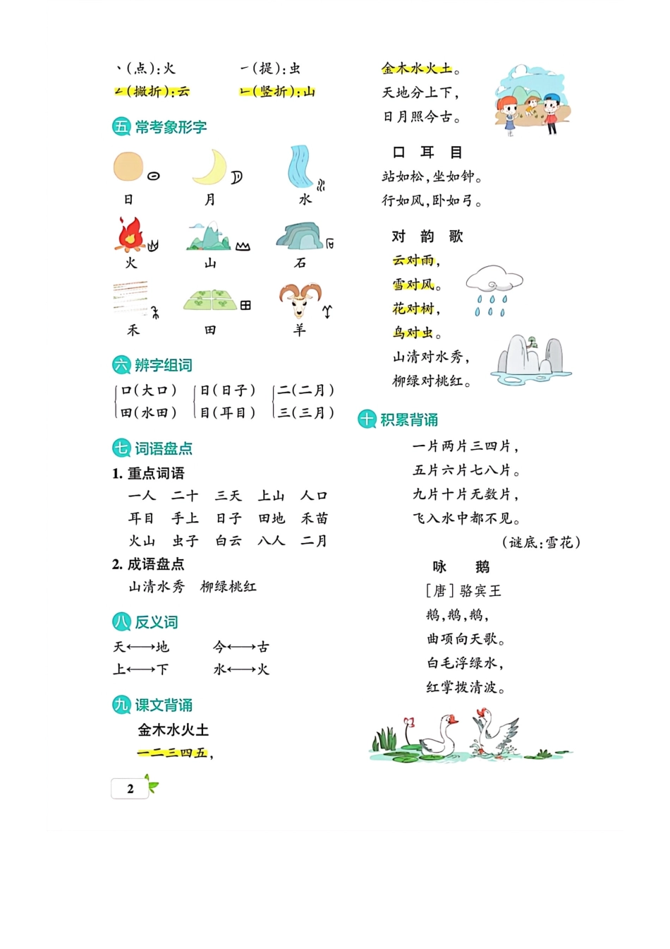 小学一年级上册一年级考试高频考点汇总.pdf_第2页