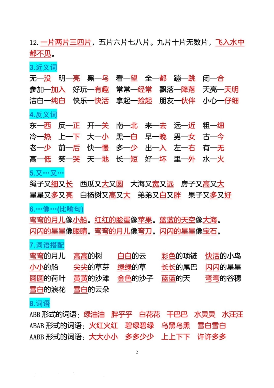 小学一年级上册一上重点预习内容梳理 (1).pdf_第2页