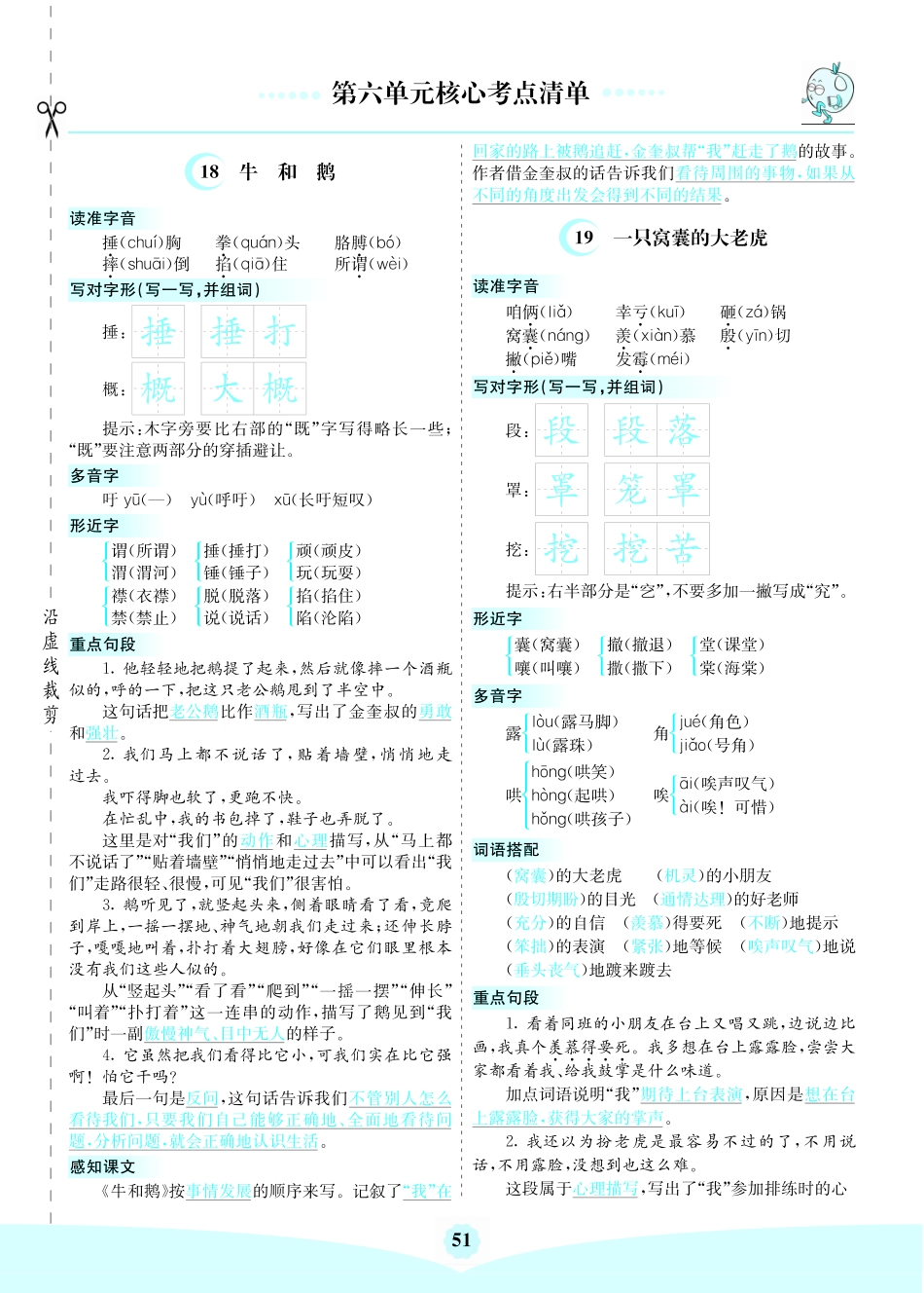 小学四年级上册四（上）语文第六单元核心考点清单.pdf_第1页