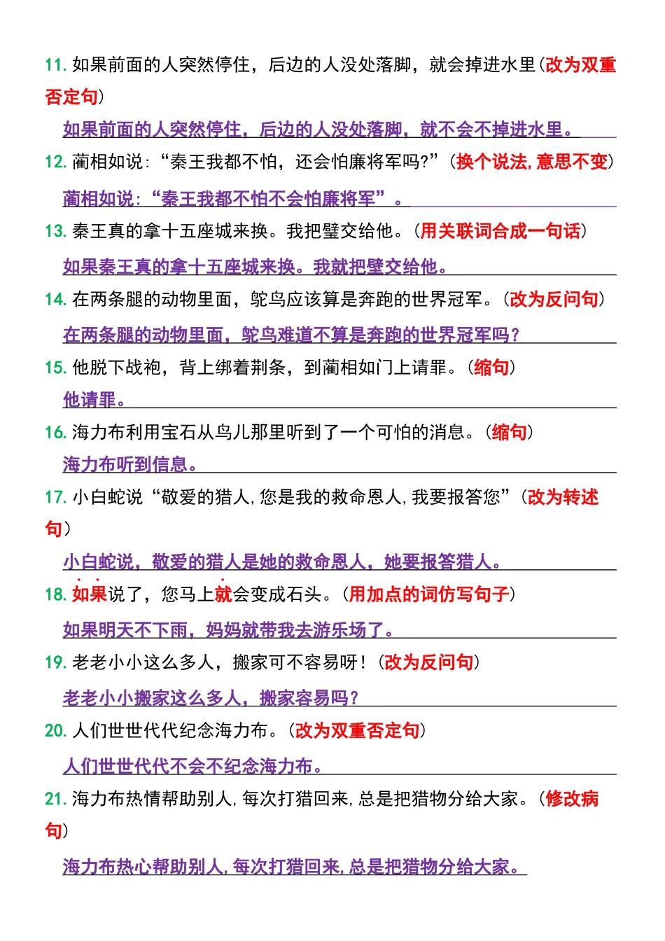 小学五年级上册五年级上册语文重点句子专项练习.docx_第2页