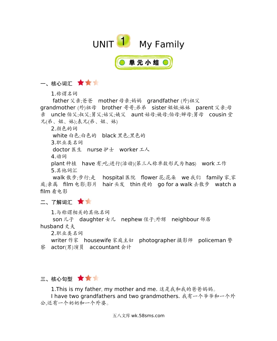 小学五年级上册五（上）冀教版英语 Unit 1 知识重点.docx_第1页