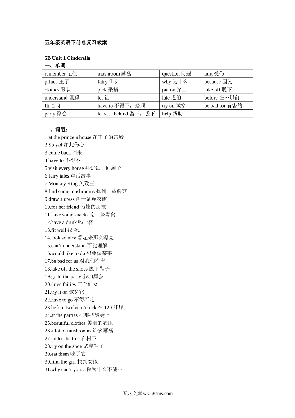 小学五年级下册五（下）译林版英语期末总复习重点.doc_第1页