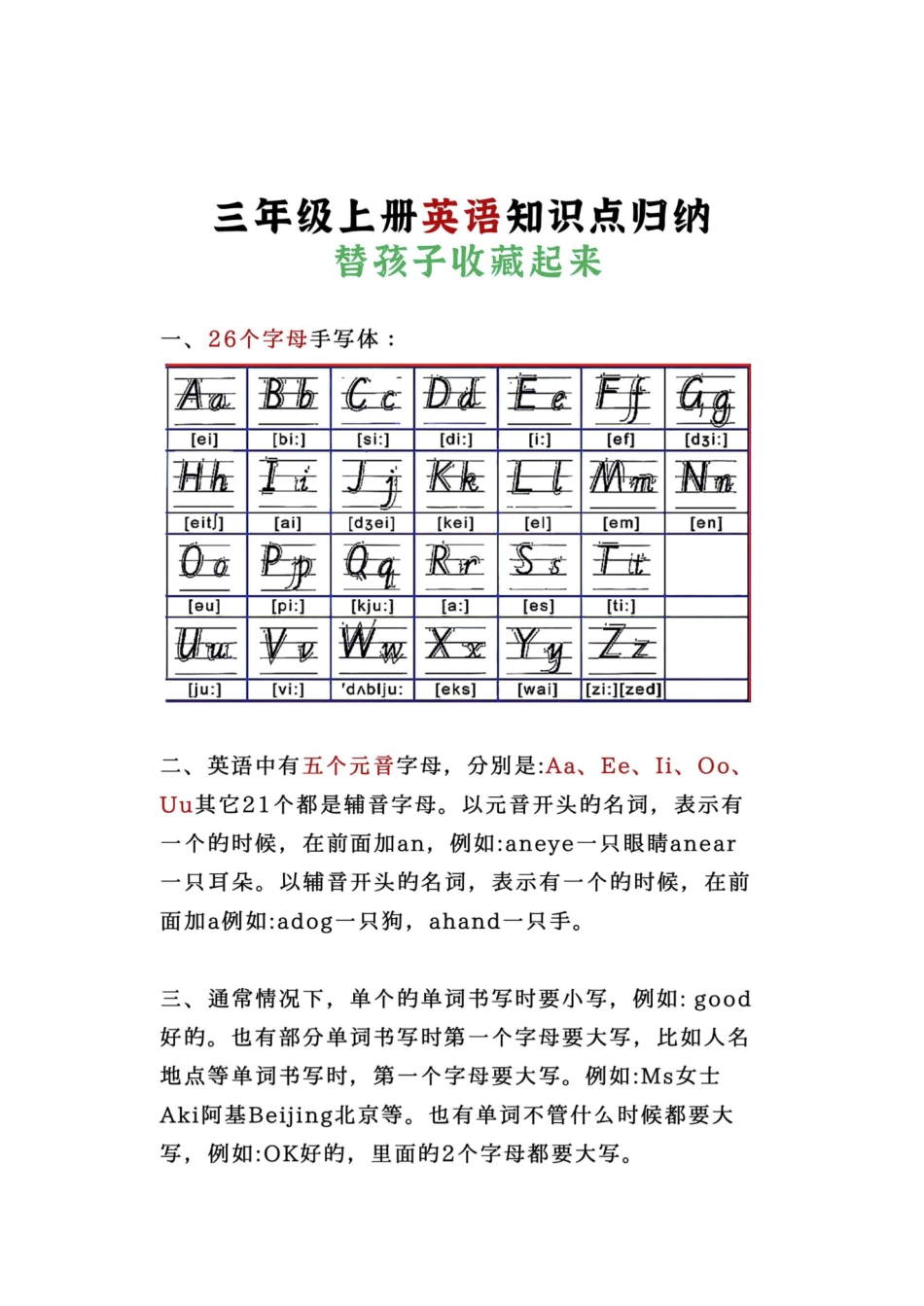 小学三年级上册三上英语知识点归纳总结（全国通用版）.pdf_第1页