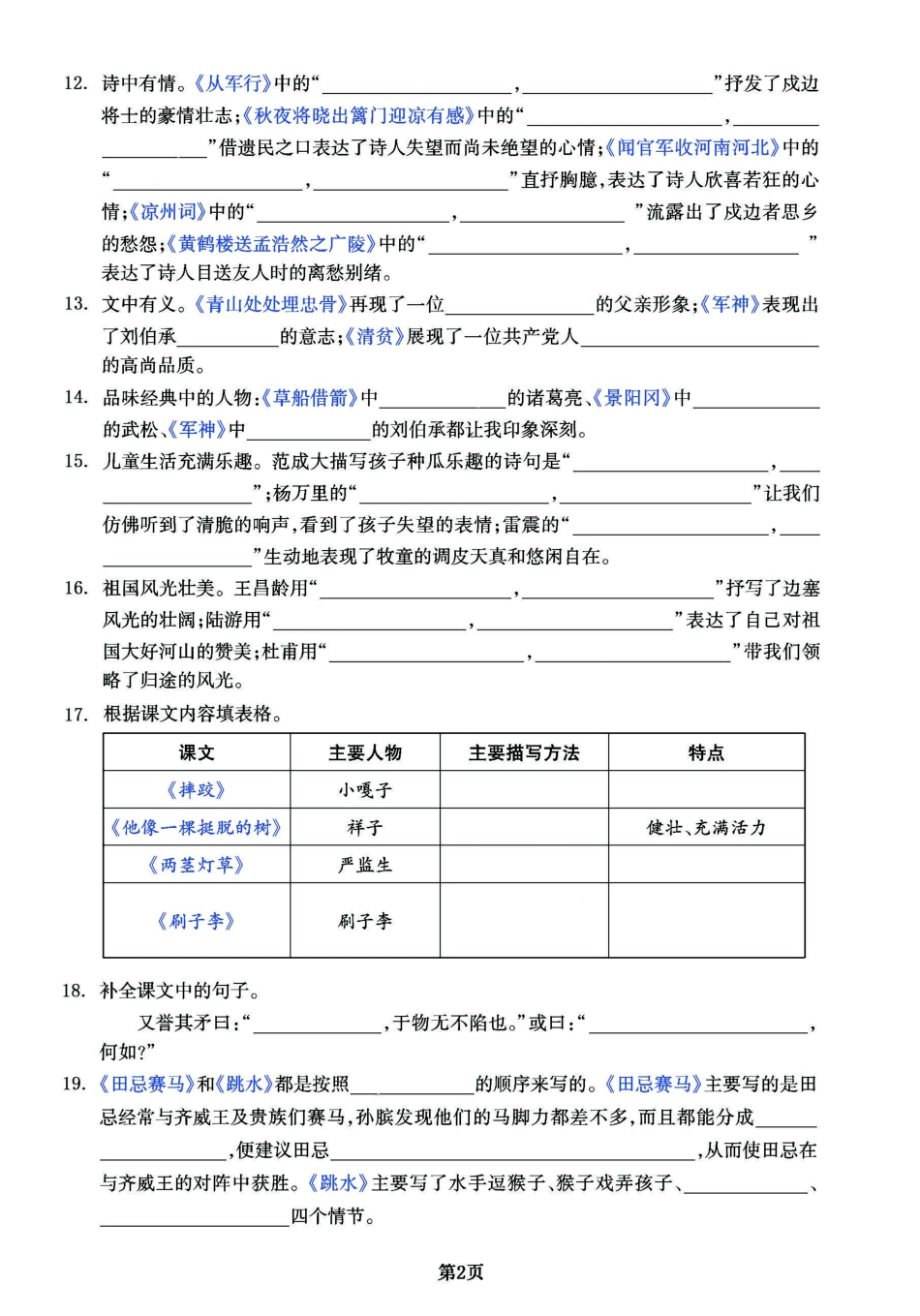 小学五年级下册五年级下册语文《课文回顾与积累背诵》专项练习卷.pdf_第2页