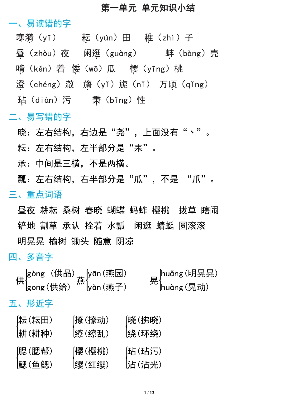 小学五年级下册语文五年级下册期中复习知识要点.pdf_第1页