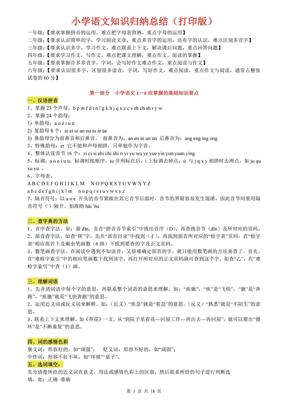 小学五年级下册（史上超详）小学语文知识点归纳汇总【打印版】.pdf_第1页