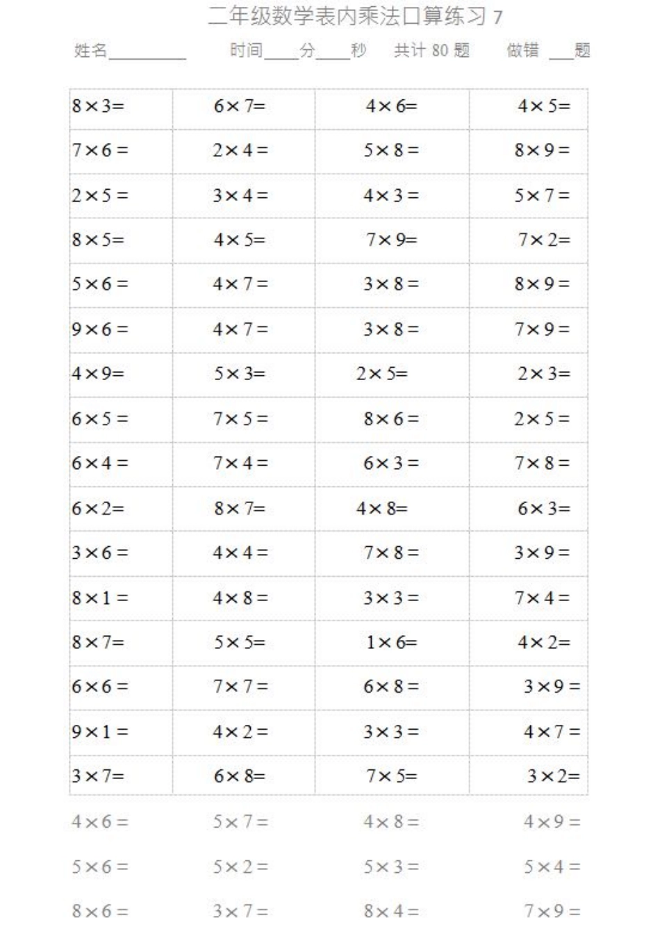 小学二年级上册二（上）数学乘法口算题卡1.pdf_第2页