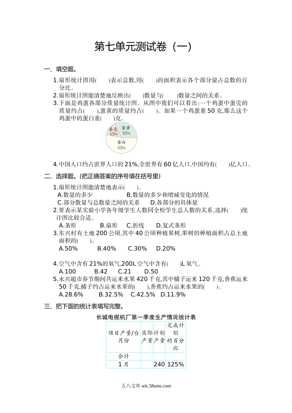 小学六年级上册六（上）人教版数学第七单元测试卷.1.doc_第1页