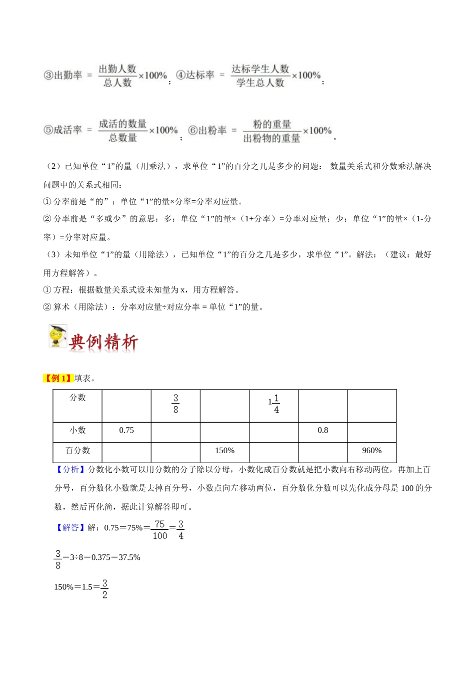 小学六年级上册11.19【期末复习专项梳理】人教版数学专题六：百分数（一）-2023-2024学年小学六年级上册数学寒假巩固与提升复习讲义【要点梳理+典例精析+提升拔高】人教版.doc_第2页