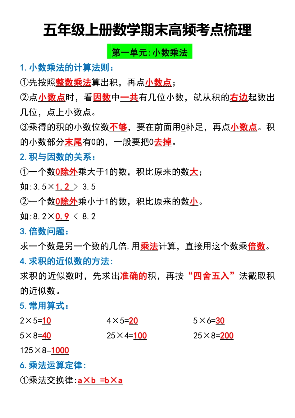 小学五年级上册五年级上册数学期末高频考点梳理.pdf_第1页