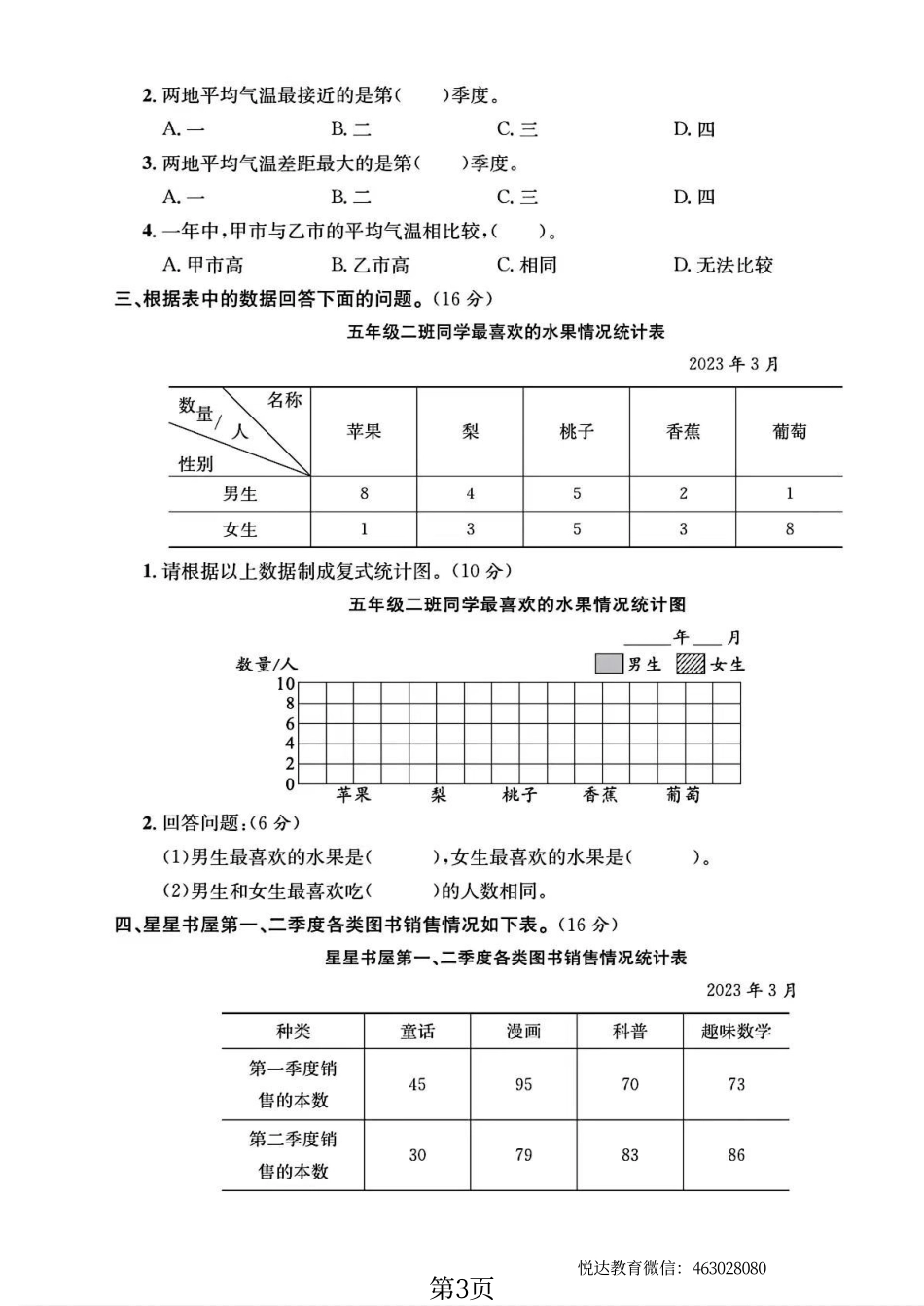 小学五年级上册苏教版五年级数学上册第六单元素养评价卷.pdf_第3页