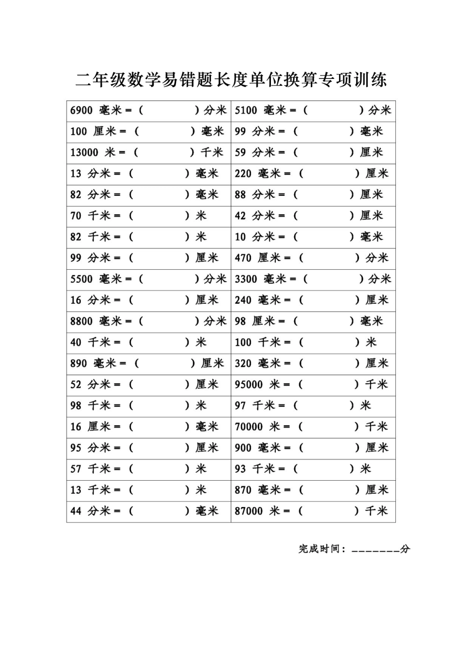 小学二年级下册二（下）数学易错题《长度单位换算》专项练习 4.20.pdf_第3页