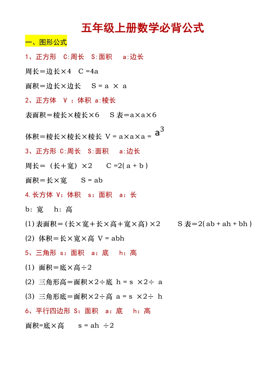 小学五年级上册【必背公式】五年级上册数学必背公式(1).pdf_第1页