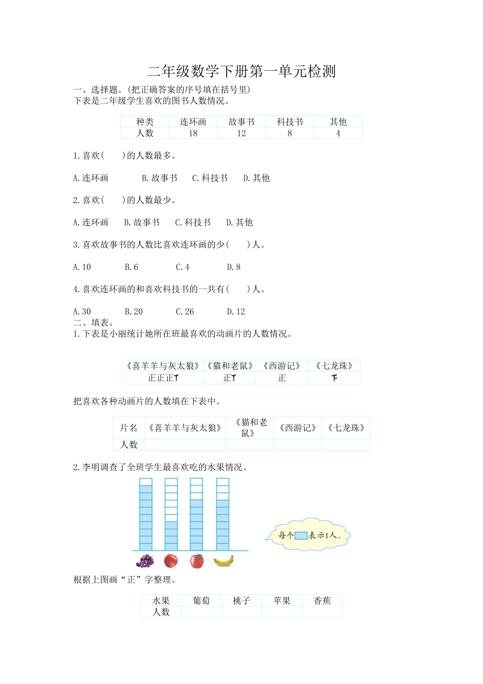 小学二年级下册二（下）人教版数学第一单元检测卷.1.pdf_第1页