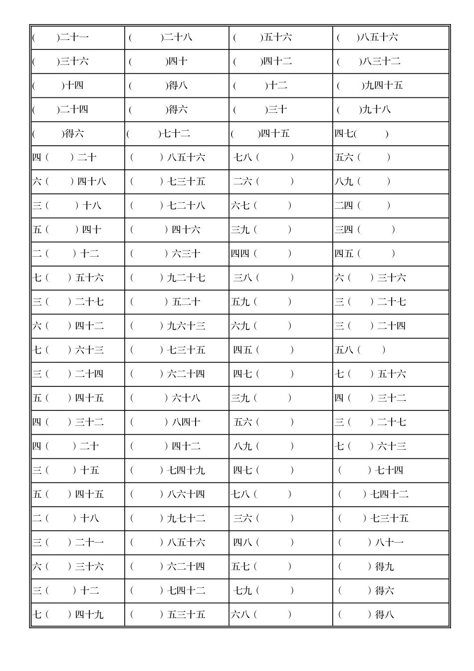 小学二年级上册九九乘法口诀表填空练习.pdf_第2页