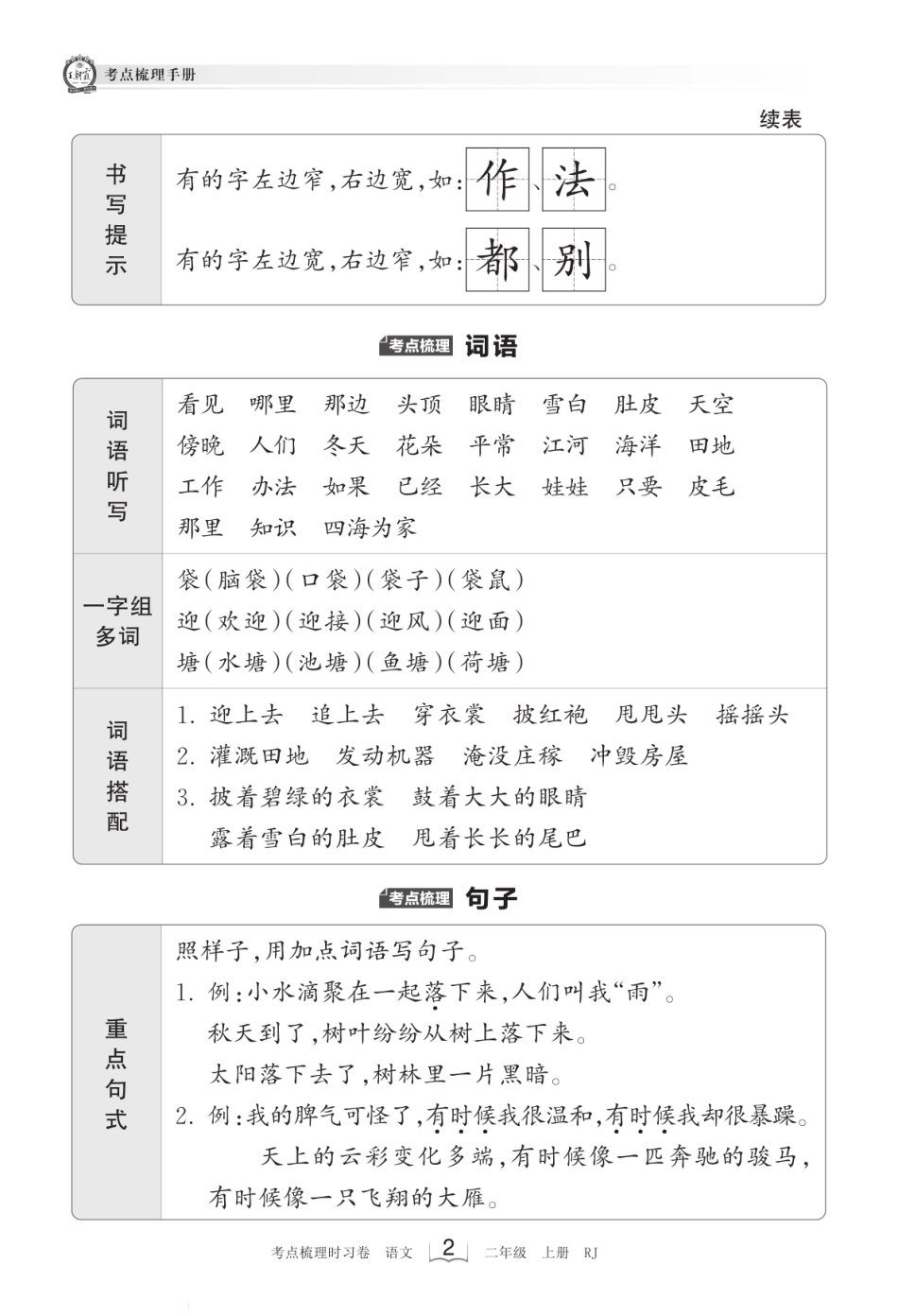 小学二年级上册王朝霞2023秋语文梳理手册电子版2上.pdf_第3页