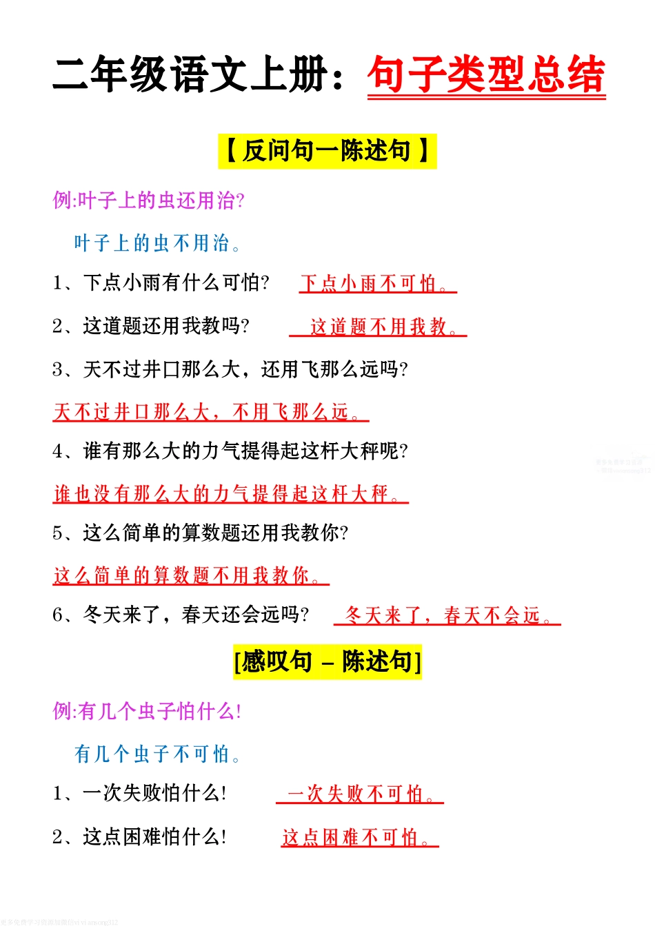 小学二年级上册二上语文：句子类型总结.pdf_第1页