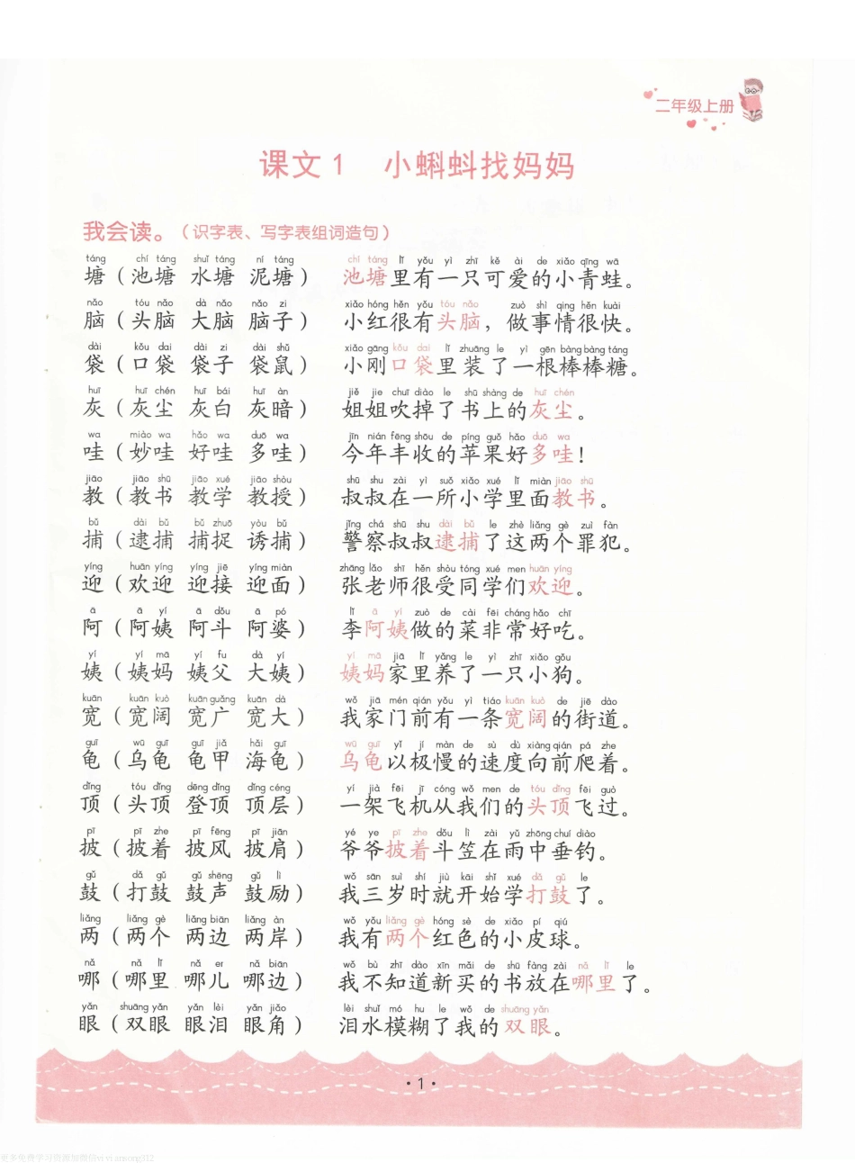 小学二年级上册二年级上册同步生字组词造句阅读本.pdf_第1页