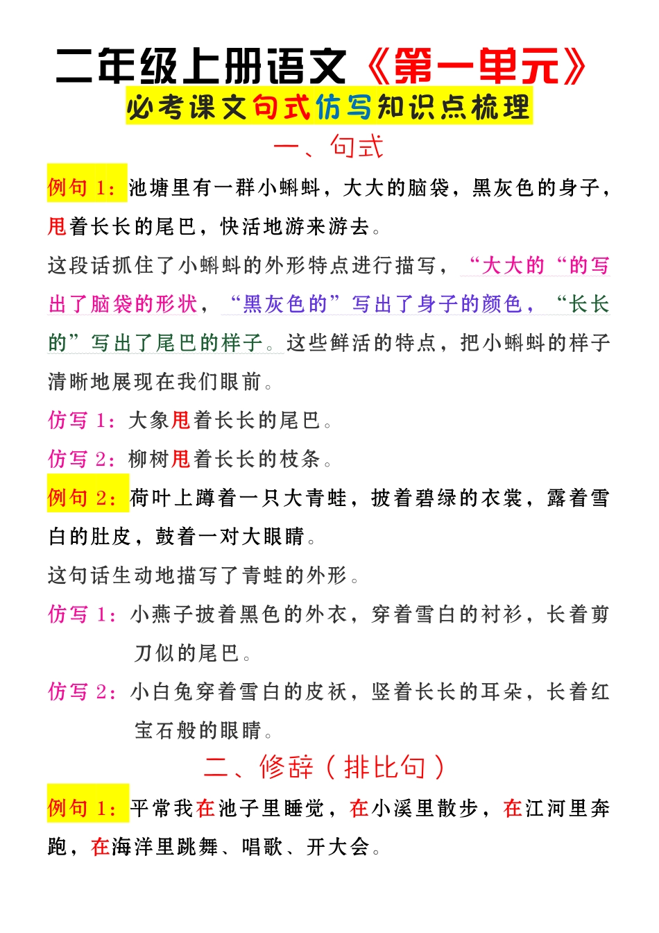 小学二年级上册1_二上语文《第一单元》必考仿写句子.pdf_第1页