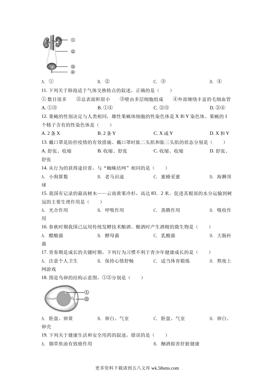 2022年福建省中考生物真题（原卷版）.docx_第2页